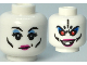 Part No: 3626pb2834  Name: Minifigure, Head Dual Sided Female, Black Eyebrows and Cheek Lines, Magenta Lips, Medium Blue Eye Shadow / Evil Open Mouth Grin and Red Eyes Pattern