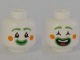 Part No: 3626pb2935  Name: Minifigure, Head Dual Sided Clown Bright Green Eyebrows and Lips, Orange Circles on Cheeks, Closed Mouth Smile and Open Eyes / Open Mouth Smile and Closed Eyes Pattern