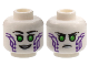 Part No: 3626pb3050  Name: Minifigure, Head Dual Sided Alien Robot Female with Black Eyebrows, Single Eyelashes, Bright Green Eyes, Silver Lips, Dark Purple Circuitry, Open Mouth Smile / Angry Frown Pattern
