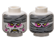 Part No: 3626pb3445  Name: Minifigure, Head Dual Sided Alien Dark Bluish Gray Mummy Wrappings, Yellow Triangular Eyes, Magenta Eye Shadow, Open Mouth Scowl with Top Teeth / Wrapped Lower Face Pattern