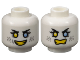 Part No: 3626pb3637  Name: Minifigure, Head Dual Sided Female Black Eyebrows, Eyelashes, Yellow Right Eye, Bright Light Blue Left Eye, Light Bluish Gray Eye Shadow and Spots, Open Mouth Smile with Teeth / Angry Bared Teeth Pattern