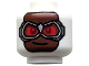 Part No: 3626pb3830  Name: Minifigure, Head Balaclava over Reddish Brown Face, Silver Goggles with Red Lenses, Lopsided Grin Pattern