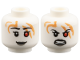 Part No: 3626pb4072  Name: Minifigure, Head Dual Sided Female Alien, Medium Nougat Tattoos, Black Eyebrows, Red Eye Left, Dark Bluish Gray Lips, Grin / Scowl Pattern