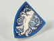 Part No: 3846pb044  Name: Minifigure, Shield Triangular  with Medium Blue Border, White Rearing Unicorn, Metallic Light Blue Filigree Pattern