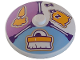 Part No: 3960pb075  Name: Dish 4 x 4 Inverted (Radar) with Solid Stud with Bright Light Orange Carrot on Medium Lavender Panel, Horse Brush on Bright Light Blue Panel and Pillow with Dark Purple 'zzZ' Pattern