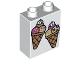 Part No: 4066pb576  Name: Duplo, Brick 1 x 2 x 2 with 2 Ice Cream Cones Pattern