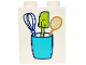 Part No: 4066pb827  Name: Duplo, Brick 1 x 2 x 2 with Whisk, Spatula and Spoon in Medium Azure Utensils Jar Pattern