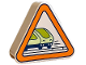 Part No: 42025pb18  Name: Duplo, Brick 1 x 3 x 2 Triangle Road Sign with Orange Border and Dark Blue, Lime and Yellowish Green Crossing Train Pattern
