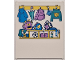 Part No: 42509pb10  Name: Glass for Window 1 x 6 x 6 Flat Front with Dark Azure, Dark Turquoise, Medium Lavender and Yellow Coats, Jackets, Umbrella, School Bags, Shoes and Soccer Ball Pattern