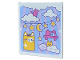 Part No: 42509pb11  Name: Glass for Window 1 x 6 x 6 Flat Front with Clouds, Lavender Sun Rays and Pillow, Dark Purple Garland with Yellow Stars and Crescent Moon, Cats and Magenta Chair with Cube on Bright Light Blue Background Pattern