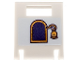 Part No: 4346pb54  Name: Container, Box 2 x 2 x 2 Door with Slot with Dark Purple Arched Window with Holographic Gold Border and Bell Pattern (Sticker) - Set 43193