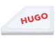 Part No: 5092pb011  Name: Tile, Modified 1 x 2 Wedge Right with Red 'HUGO' Logo Pattern (Sticker) - Set 77246
