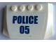 Part No: 52031pb157  Name: Wedge 4 x 6 x 2/3 Triple Curved with Blue 'POLICE' and '05' on White Background Pattern (Sticker) - Set 60140