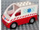 Part No: 58234c01pb01  Name: Duplo Van Rounded Windshield with Black Wheels and Red Base with EMT Star of Life Pattern - WITHOUT Rear Door (Ambulance)