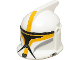 Part No: 61189pb18  Name: Minifigure, Headgear Helmet SW Clone Trooper with Holes, Bright Light Orange Markings and Black Visor Pattern (Clone Trooper Commander)