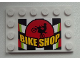 Part No: 6180pb065  Name: Tile, Modified 4 x 6 with Studs on Edges with Motorcycle and 'BIKE SHOP' on Checkered Background Pattern (Sticker) - Set 60026