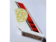 Part No: 6239pb118L  Name: Tail Shuttle with Red Stripe, Black Line and Air Intake, Gold Circle with Petals and Inner Circle Pattern Model Left Side (Sticker) - Set 71739