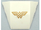Part No: 64225pb065  Name: Wedge 4 x 3 Triple Curved No Studs with Gold Wonder Woman Logo Pattern (Sticker) - Set 41239