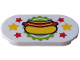 Part No: 66857pb062  Name: Tile, Round 2 x 4 Oval with Hotdog on Lime Planet Background with Yellow and Red Stars Pattern