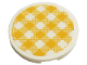 Part No: 67095pb008  Name: Tile, Round 3 x 3 with Bright Light Orange and White Checkered Pattern (Sticker) - Set 41444