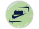 Part No: 7212pb002  Name: Tile, Round 6 x 6 with Dark Blue NIKE Swoosh Logo, 1 x 3 Brick and Corner Lines with Spots on Yellowish Green Background Pattern