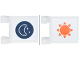Part No: 80326pb039  Name: Flag 2 x 2 Square with Flared Edge with Crescent Moon and Stars on Dark Blue Circle and Orange Sun with Triangle Points Pattern on Both Sides (Sticker) - Set 42677