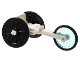 Part No: 80501c01  Name: Minifigure, Utensil Wheelchair Racer with Black Wheelchair Wheels and Trans-Light Blue Bicycle Wheel with Molded Black Hard Rubber Tire (80501 / 24314pb01 / 92851pb01)