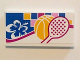 Part No: 87079pb0315  Name: Tile 2 x 4 with White and Blue Flower, Basketball and Tennis Racket Pattern (Sticker) - Set 41058