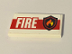 Part No: 87079pb0624  Name: Tile 2 x 4 with Fire Logo Badge, 'FIRE', and Thick Red Stripe on White Background Pattern (Sticker) - Set 60110
