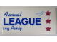 Part No: 87079pb0735  Name: Tile 2 x 4 with Blue 'Annual LEAGUE ary Party' Banner with 3 Magenta Stars Pattern (Sticker) – Set 70919