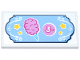 Part No: 87079pb1498  Name: Tile 2 x 4 with Medium Blue Sign with Dark Pink and Bright Pink Cotton Candy and Coin, White Filigree and Number 3, Yellow Stars Pattern (Sticker) - Set 42643