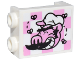 Part No: 87552pb099  Name: Panel 1 x 2 x 2 with Side Supports - Hollow Studs with Pigsy Head, Moustache, and Flies on Bright Pink and White Checkered Pattern (Sticker) - Set 80036