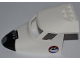 Part No: 87613pb004b  Name: Aircraft Fuselage Forward Top Curved 6 x 10 x 4 with 3 Window Panes with Black Space Shuttle Nose and Space Logo Pattern on Both Sides (Stickers) - Set 3367