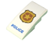 Part No: 93606pb108  Name: Slope, Curved 4 x 2 with Black Outlined Gold Badge  and Blue 'POLICE' Pattern (Sticker) - Set 60239