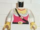 Part No: 973p38c01  Name: Torso Female Pirate Ruffled Shirt under Red Corset, Black Belts with Buckles, Bead Necklace, Yellow Chest Pattern / White Arms / Yellow Hands