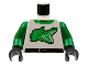Part No: 973pb0013c01  Name: Torso Racers Racing Suit with Green Alligator / Crocodile and Collar, Black Belt Pattern / Green Arms / Black Hands
