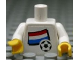 Part No: 973pb0815c01  Name: Torso Soccer White/Blue Team, Dutch Flag Sticker Front, Black Number Sticker Back Pattern (specify number in listing) / White Arms / Yellow Hands