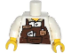 Part No: 973pb1610c01  Name: Torso Reddish Brown Apron with Cup and 'LARRY' Name Tag Pattern / White Arms / Yellow Hands
