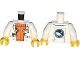 Part No: 973pb1708c01  Name: Torso Lab Coat with Pockets and ID Badge over Orange Sweater, Arctic Explorer Logo on Reverse Pattern / White Arms / Yellow Hands