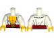 Part No: 973pb1780c01  Name: Torso Open Shirt with Frills, Red Waist Sash and Gold Helm Buckle Pattern / White Arms / Yellow Hands
