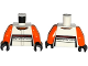 Part No: 973pb1985c01  Name: Torso Racing Suit with 'PORSCHE MOTORSPORT' and Orange Collar Pattern / Orange Arms / Black Hands