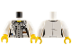 Part No: 973pb2505c01  Name: Torso Female Lab Coat Open with Pockets and ID Badge over Light Bluish Gray Button Up Shirt, Yellow Neck Pattern / White Arms / Yellow Hands
