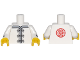 Part No: 973pb2786c01  Name: Torso Ninjago Robe with Gray Trim, White Frog Clasps and Red Flower Medallion Pattern / White Arms with Black and Gray Cuffs Pattern / Yellow Hands