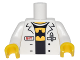 Part No: 973pb2800c01  Name: Torso Lab Coat with Pen and Red 'GIT' over Black Shirt with Yellow Batman Logo Pattern / White Arms / Yellow Hands