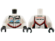 Part No: 973pb3088c01  Name: Torso Racing Suit with 'PORSCHE DMG MORI' and Black, Red and Light Bluish Gray Stripe on Front and Back Pattern / White Arms / Black Hands