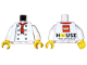 Part No: 973pb3131c01  Name: Torso Chef with 8 Buttons, Long Red Neckerchief, Light Bluish Gray Wrinkles Front, LEGO House Home of the Brick Back Pattern / White Arms / Yellow Hands