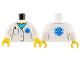 Part No: 973pb3140c01  Name: Torso Hospital Lab Coat, Medium Azure Scrubs, Blue EMT Star of Life, Pocket with Pen Pattern / White Arms / Yellow Hands