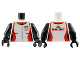 Part No: 973pb3161c01  Name: Torso Female Racing Suit with Black Capital Letter S and Red Collar and Side Panels, Mountains Logo and 'SPORT' on Back Pattern / Black Arms / Black Hands