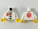 Part No: 973pb3669c01  Name: Torso Gi with 3 Gold Frog Clasps, Red Flower Symbol on Lapel and Back Pattern / White Arms / Yellow Hands