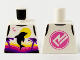 Part No: 973pb4133  Name: Torso Female Wetsuit with Yellow Sun, Black Dolphin, Dark Purple Palm Trees, Dark Pink Logo on Back Pattern